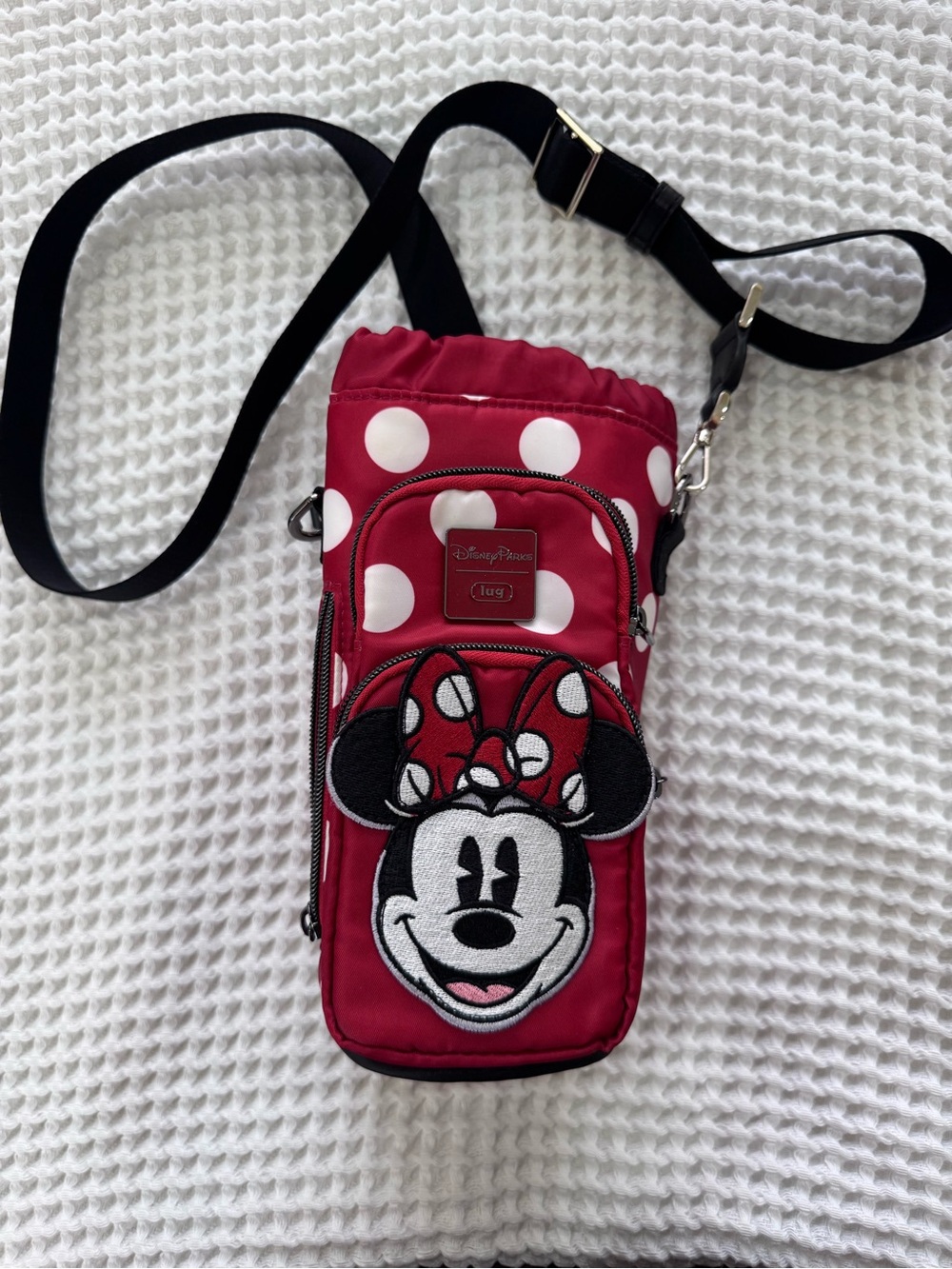 Disney Lug Red Minnie Mouse Polka Dot Crossbody Phone Pouch with Black Strap
